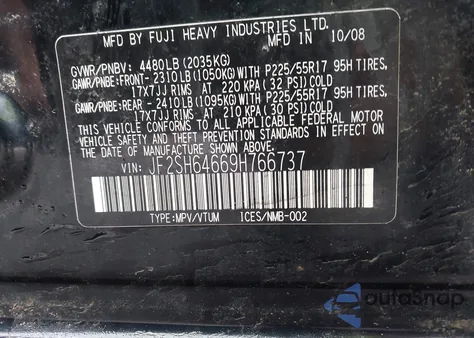 2009 Subaru Forester 2.5X Limited z USA, uszkodzony, nr VIN JF2SH64669H766737